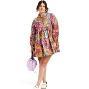 Kika Vargas X Target Anemone Floral Babydoll Mini Dress Size 1X Cottagecore Boho